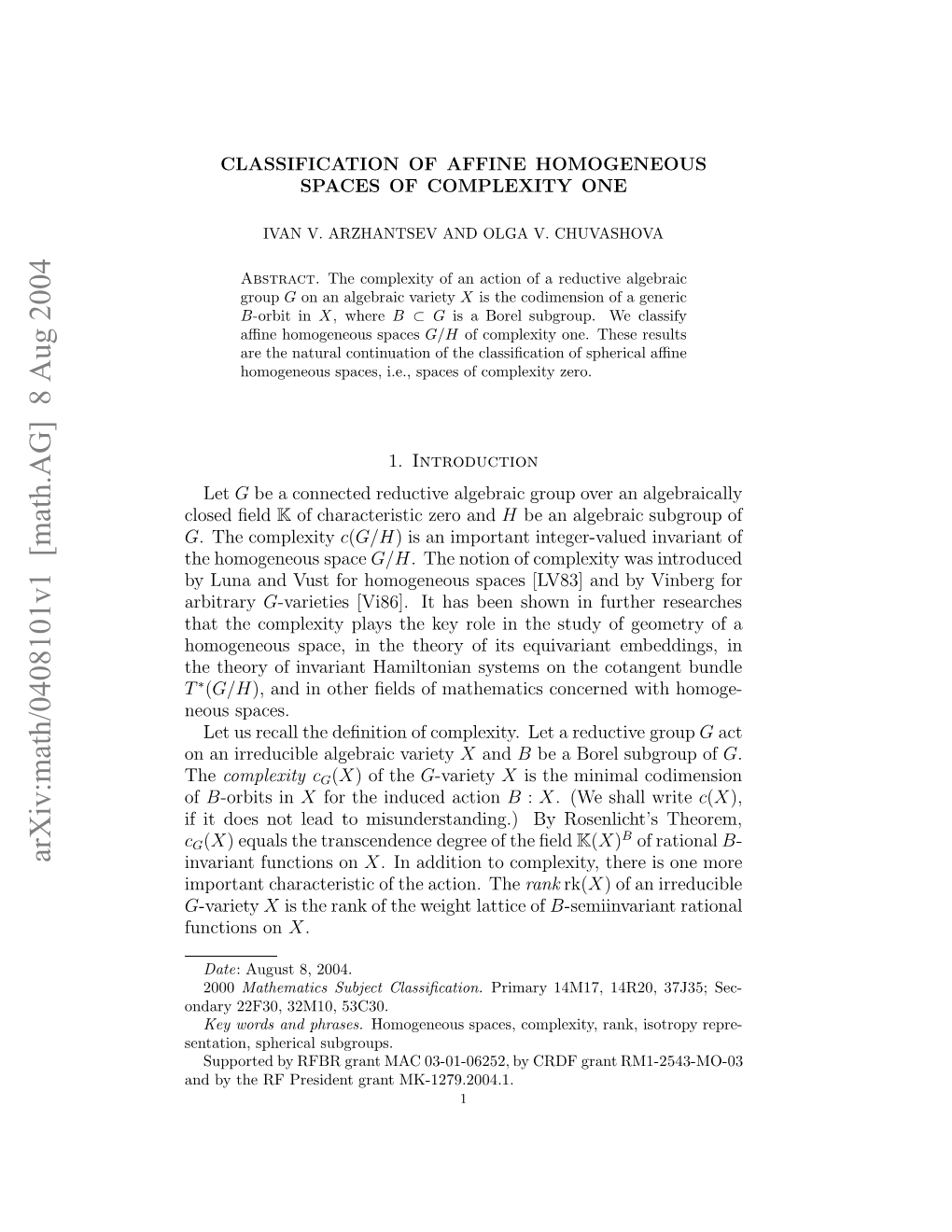 Arxiv:Math/0408101V1 [Math.AG] 8 Aug 2004 N Yter Rsdn Rn MK-1279.2004.1