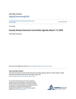 Faculty Senate Executive Committee Agenda, March 15, 2004