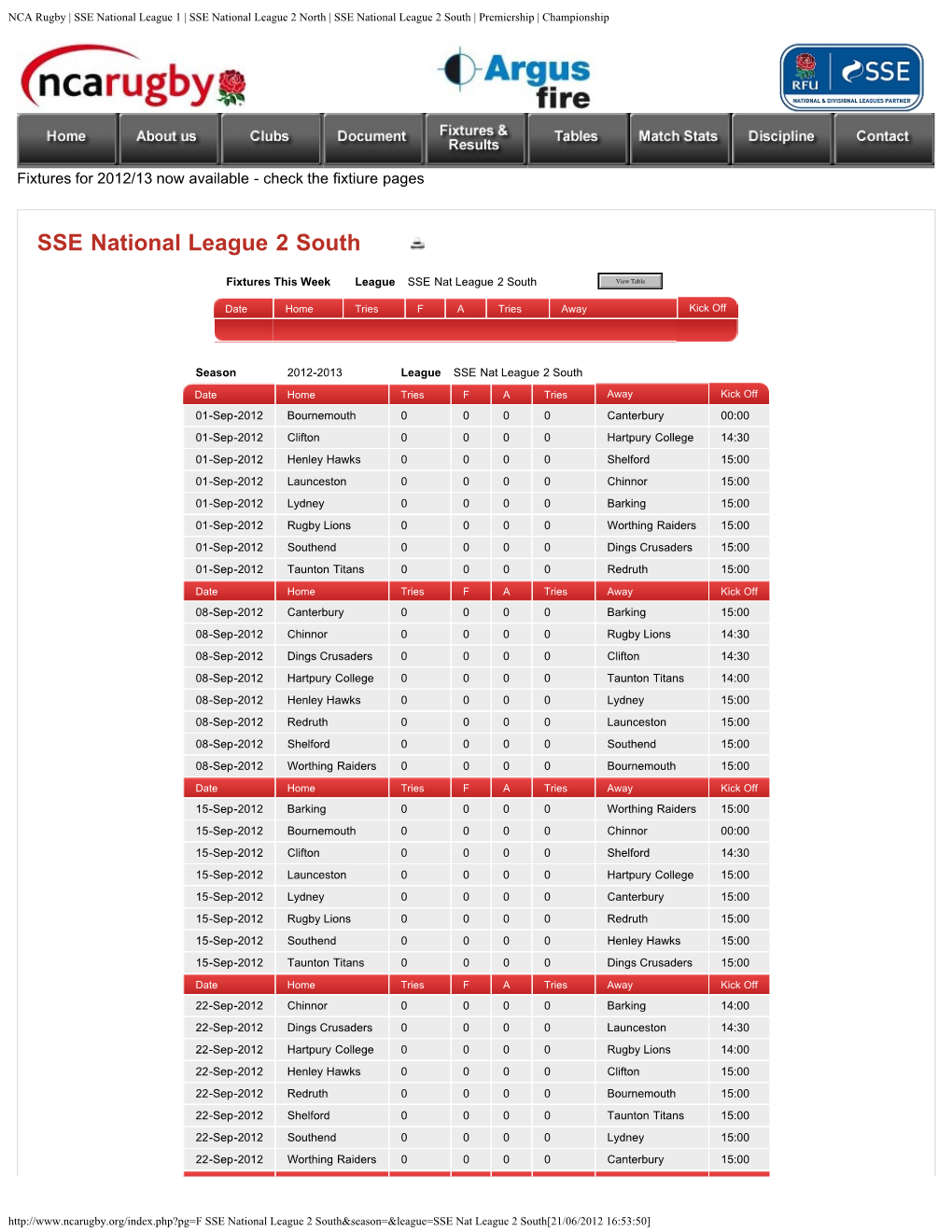 NCA Rugby | SSE National League 1 | SSE National League 2 North | SSE National League 2 South | Premiership | Championship