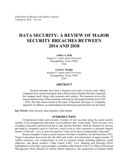 Data Security: a Review of Major Security Breaches Between 2014 and 2018