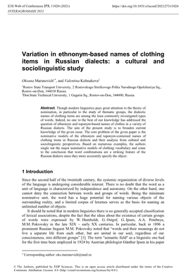 Variation in Ethnonym-Based Names of Clothing Items in Russian Dialects: a Cultural and Sociolinguistic Study