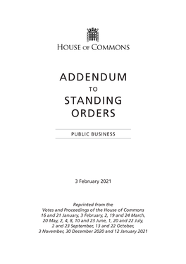 Addendum to the Standing Orders 3 February 2021