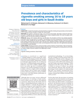 Prevalence and Characteristics of Cigarette Smoking Among 16 to 18 Years Old Boys and Girls in Saudi Arabia
