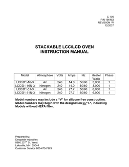 Stackable Lcc/Lcd Oven Instruction Manual