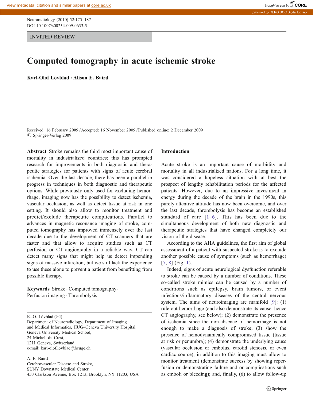 Computed Tomography in Acute Ischemic Stroke