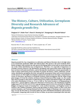 秋海棠(Begonia Grandis)的历史文化、利用、资源多样性和研究进展