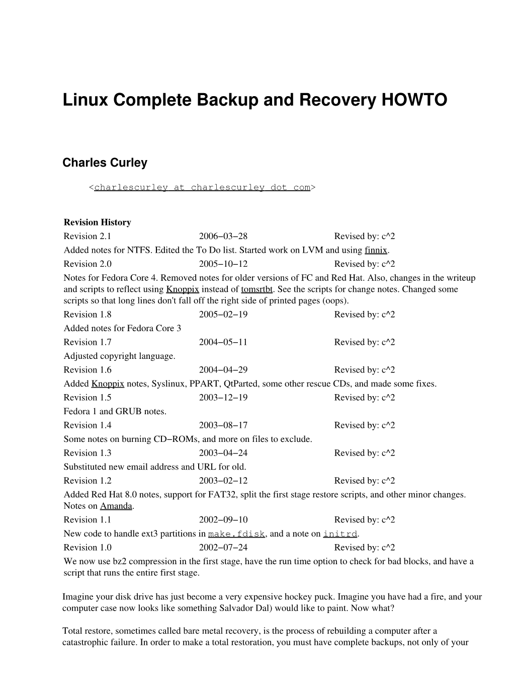 Linux Complete Backup and Recovery HOWTO