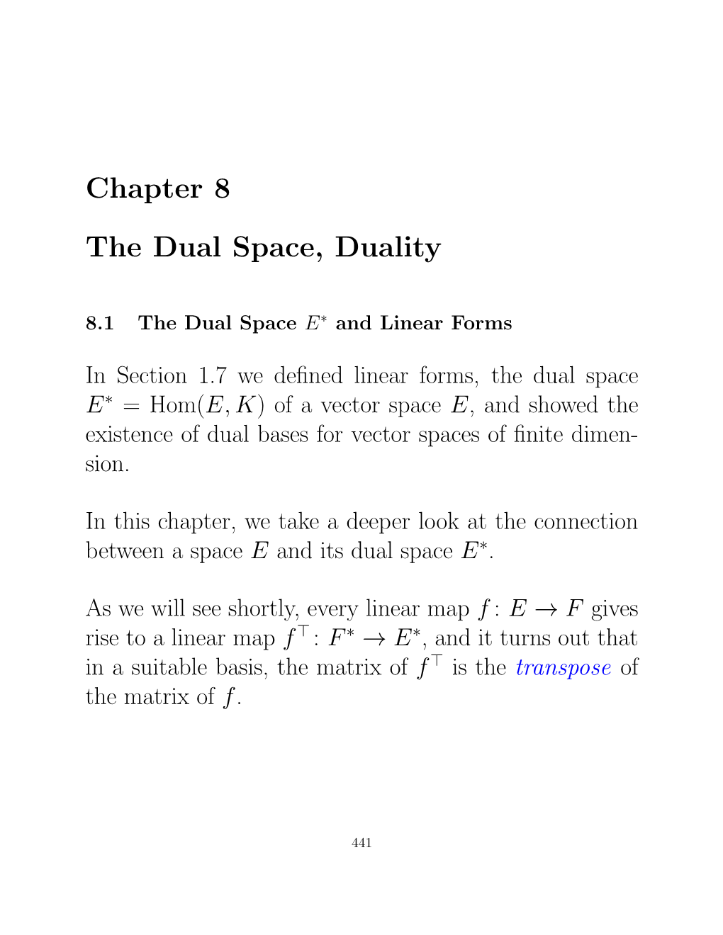 Chapter 8 the Dual Space, Duality