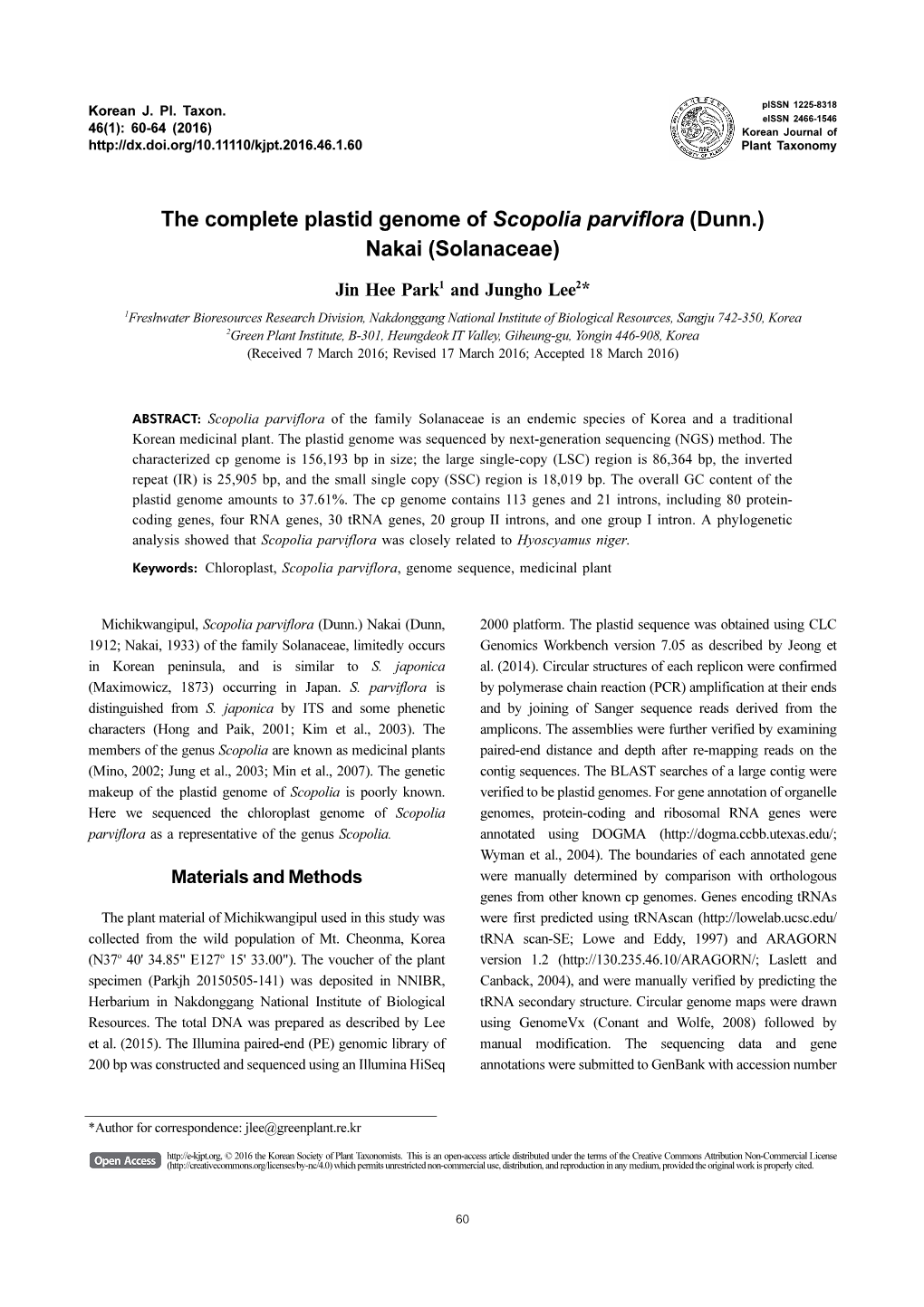 The Complete Plastid Genome of Scopolia Parviflora (Dunn.) Nakai (Solanaceae)