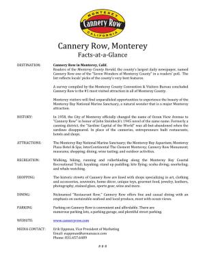 Cannery Row, Monterey Facts-At-A-Glance