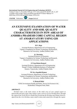An Extensive Examination of Water Quality and Soil Quality Characterstices in Few Areas of Andhra Pradesh Core Capital Region at Amaravati by Using Gis Applications