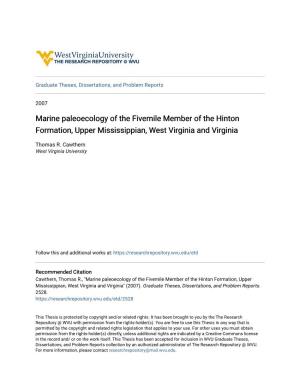 Marine Paleoecology of the Fivemile Member of the Hinton Formation, Upper Mississippian, West Virginia and Virginia