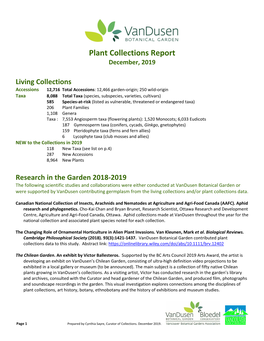 Plant Collections Report December, 2019