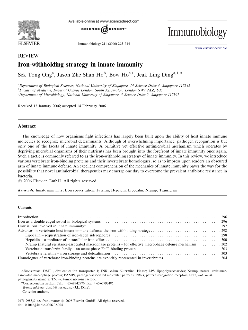 Iron-Withholding Strategy in Innate Immunity