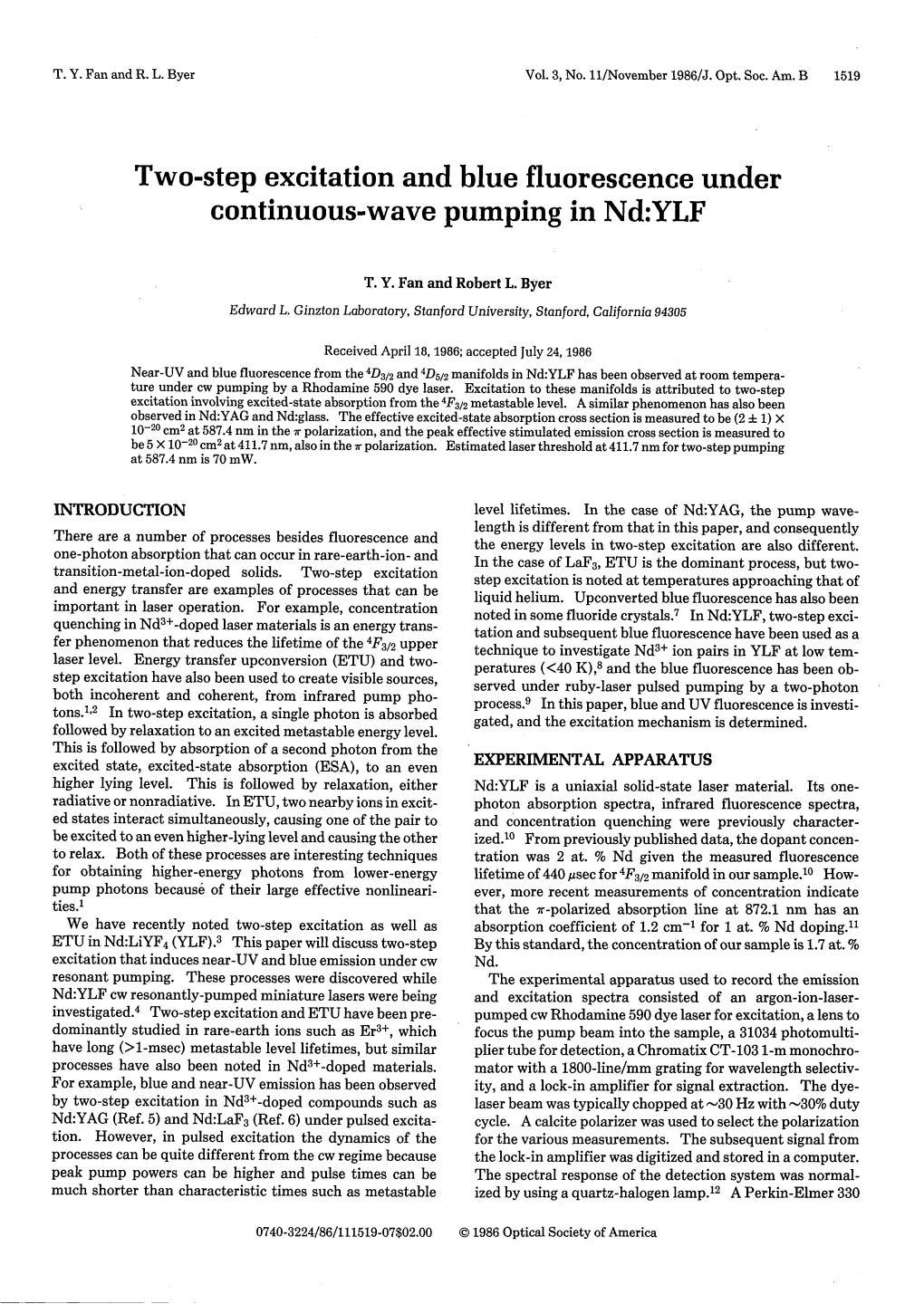 Two-Step Excitation and Blue Fluorescence Under Continuous-Wave Pumping in Nd:YLF