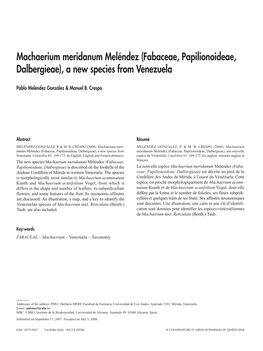 Machaerium Meridanum Meléndez (Fabaceae, Papilionoideae, Dalbergieae), a New Species from Venezuela