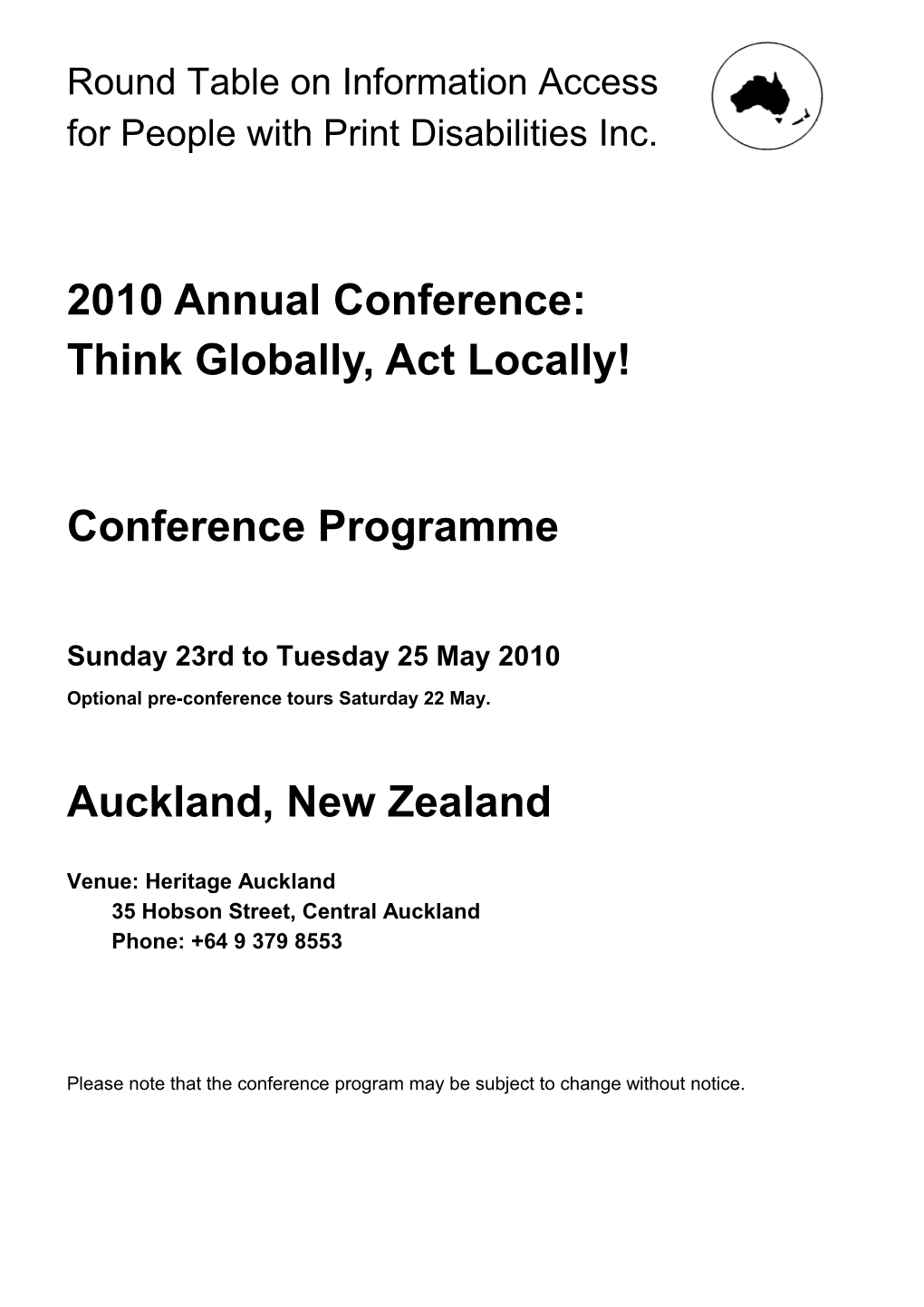 2010 Annual Conference: Think Globally, Act Locally!