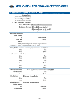 Application for Organic Certification