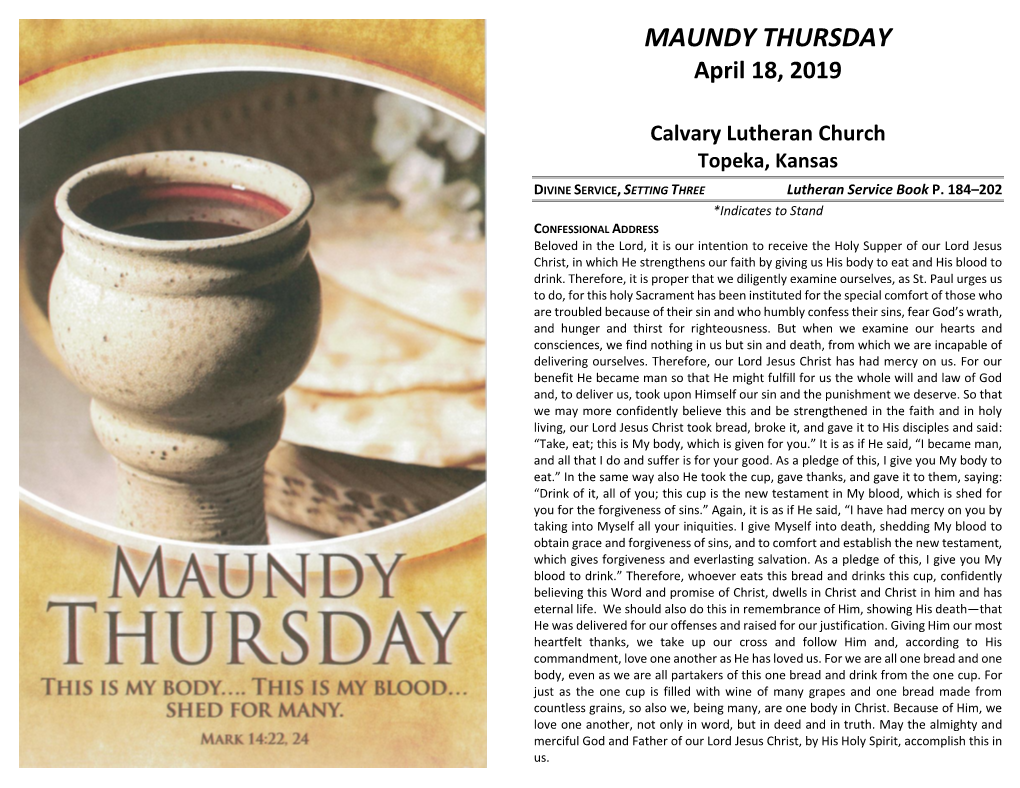 MAUNDY THURSDAY April 18, 2019