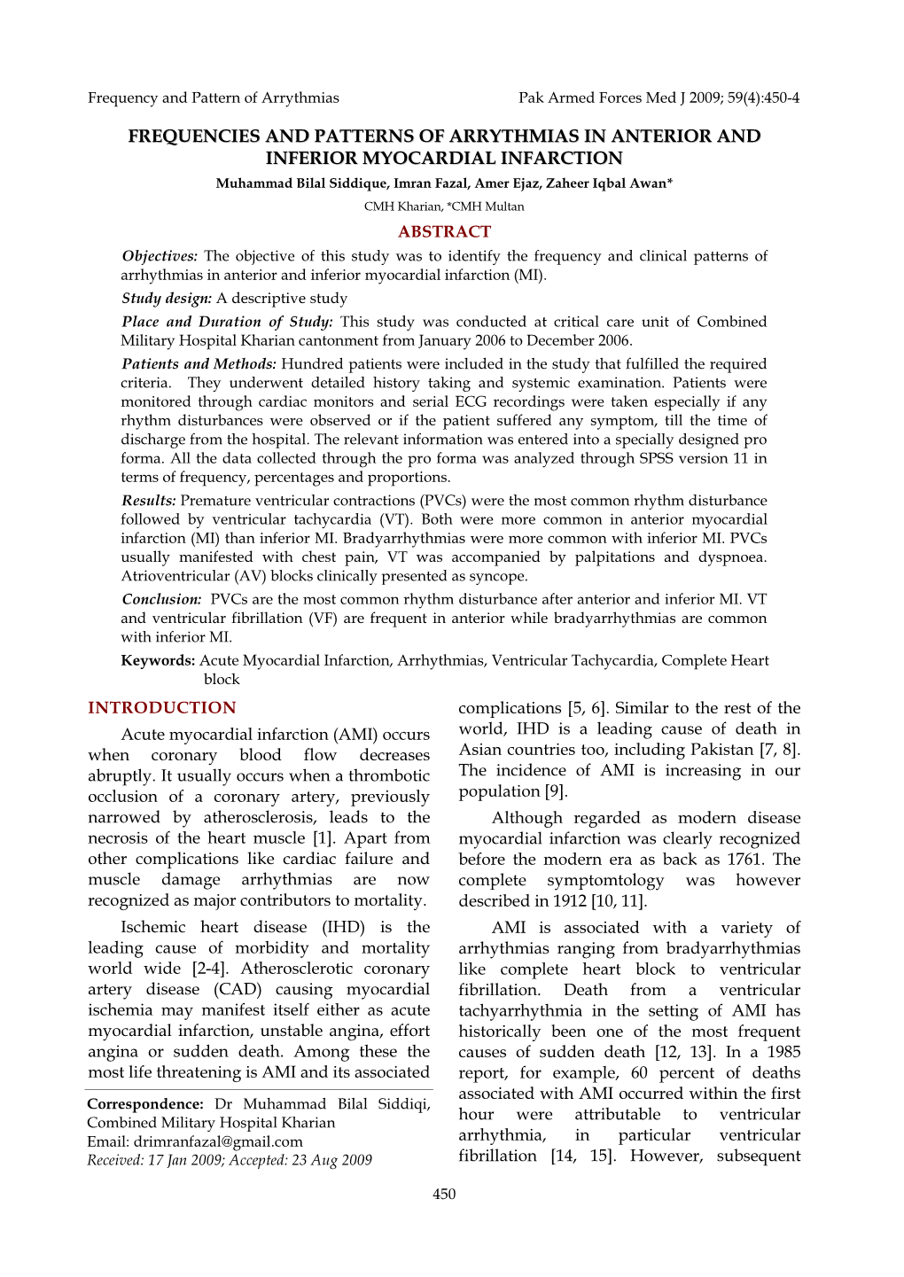 Frequencies and Patterns of Arrythmias in Anterior And