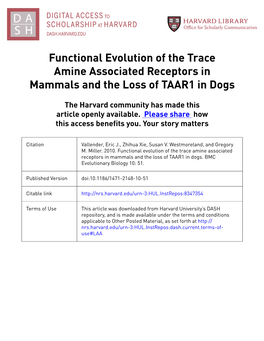 Functional Evolution of the Trace Amine Associated Receptors in Mammals and the Loss of TAAR1 in Dogs
