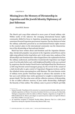 Missing Jews: the Memory of Dictatorship in Argentina and the Jewish Identity Diplomacy of José Siderman