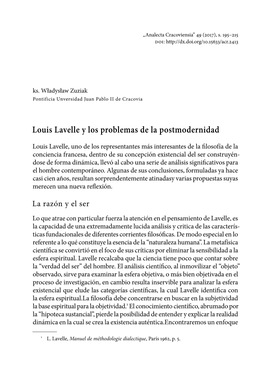 Louis Lavelle Y Los Problemas De La Postmodernidad