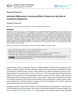 Individual Differences in Anchoring Effect: Evidence for the Role of Insufficient Adjustment