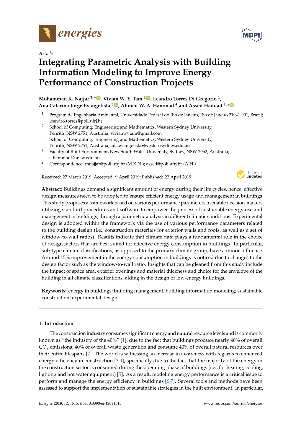 Integrating Parametric Analysis With Building Information Modeling To Improve Energy Performance 