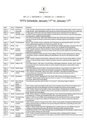 TPTV Schedule January 11Th to January 17Th