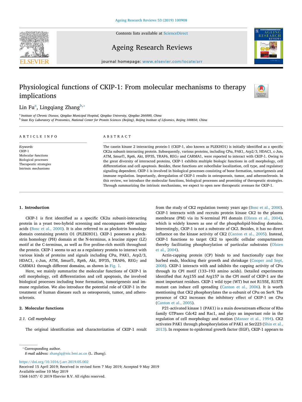 Ageing Research Reviews Physiological Functions of CKIP-1