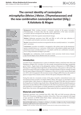 The Correct Identity of Lasiosiphon Microphyllus (Meisn.) Meisn