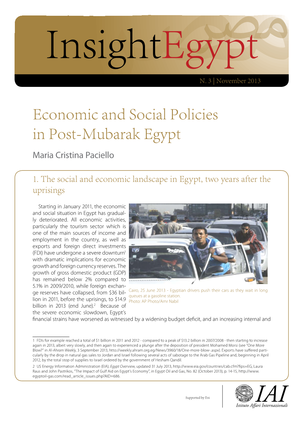 Economic and Social Policies in Post-Mubarak Egypt Maria Cristina Paciello