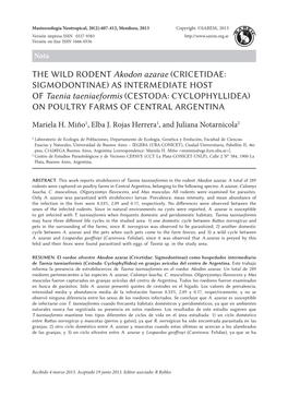 THE WILD RODENT Akodon Azarae (CRICETIDAE: SIGMODONTINAE) AS INTERMEDIATE HOST of Taenia Taeniaeformis (CESTODA: CYCLOPHYLLIDEA) on POULTRY FARMS of CENTRAL ARGENTINA