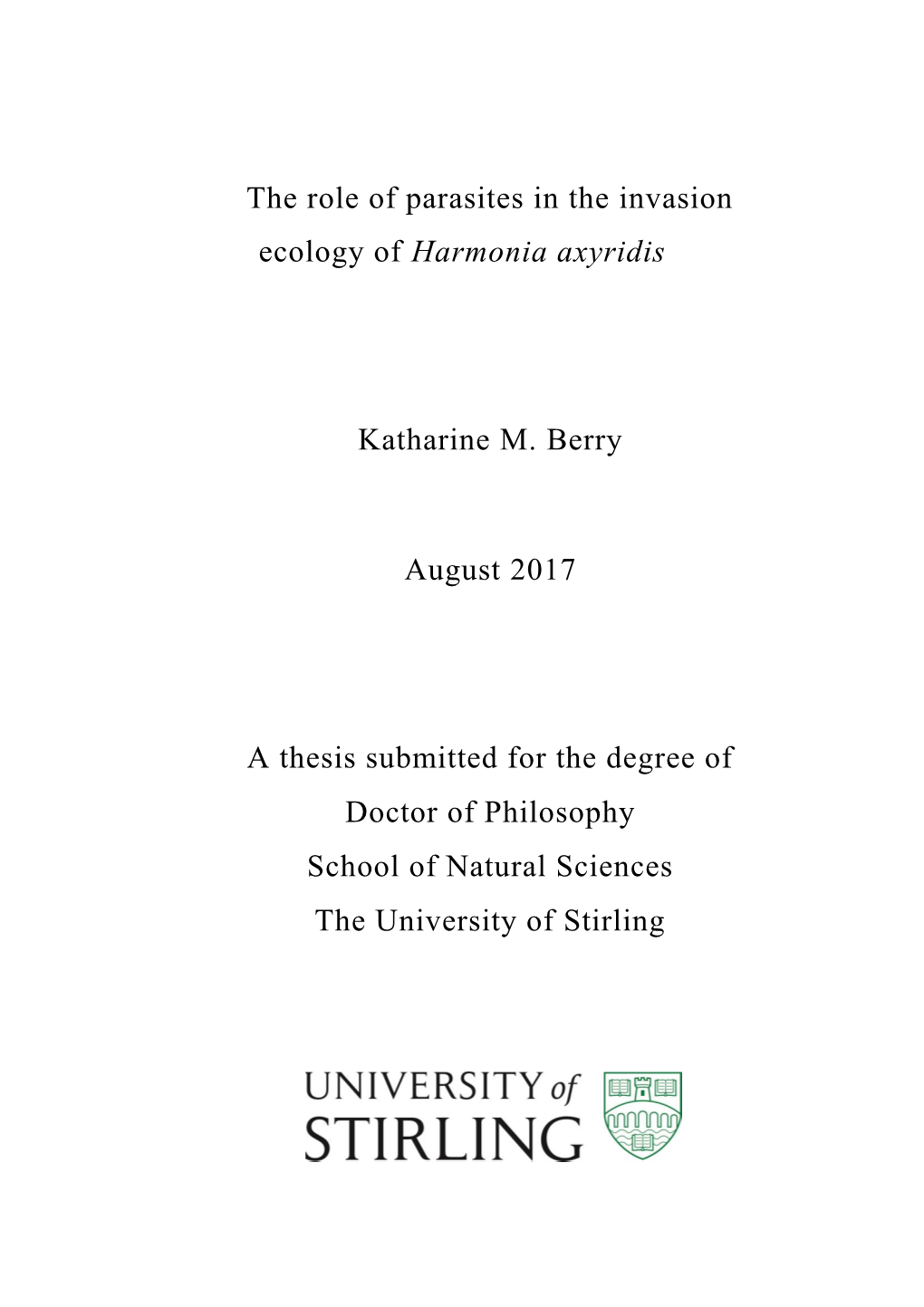 The Role of Parasites in the Invasion Ecology of Harmonia Axyridis