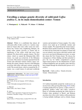 Unveiling a Unique Genetic Diversity of Cultivated Coffea Arabica L. in Its Main Domestication Center: Yemen