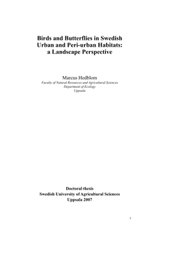 Birds and Butterflies in Swedish Urban and Peri-Urban Habitats: a Landscape Perspective