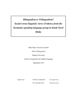 Bilingualism Or Trilingualism? Social Versus Linguistic Views: Evidence from the Germanic-Speaking Language Group in South Tyrol (Italy)