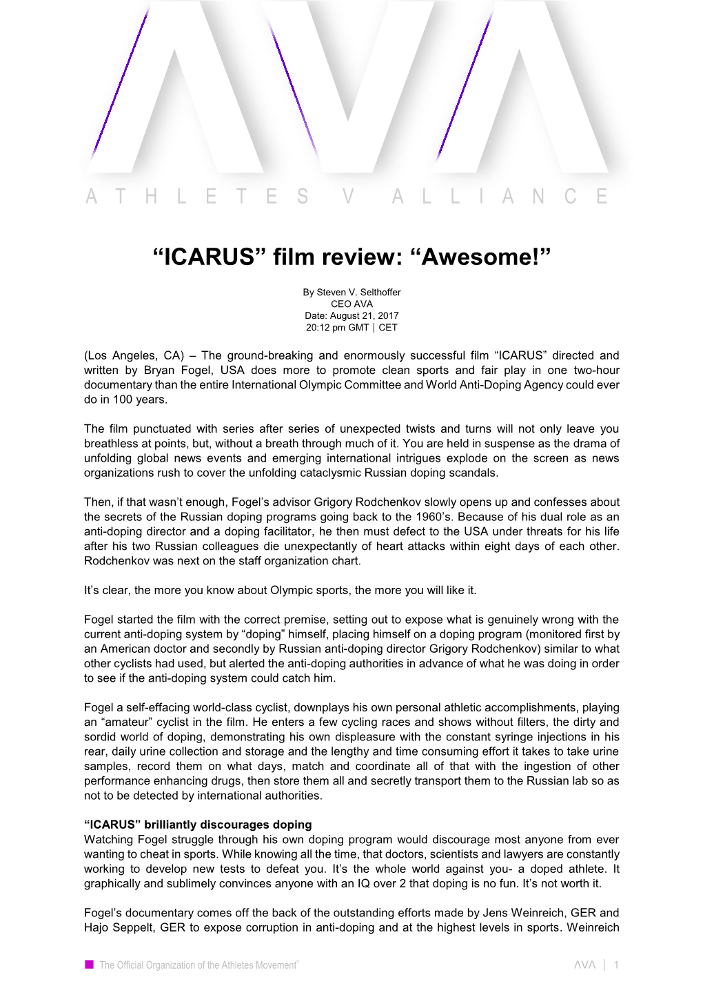 ICARUS” Film Review: “Awesome!”