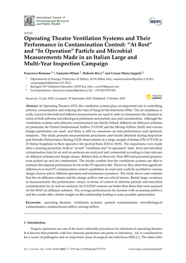 Operating Theatre Ventilation Systems and Their Performance in Contamination Control