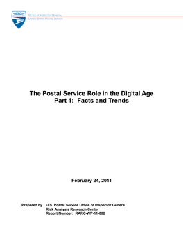 RARC-WP-11-002 the Postal Service Role in the Digital Age, Part 1