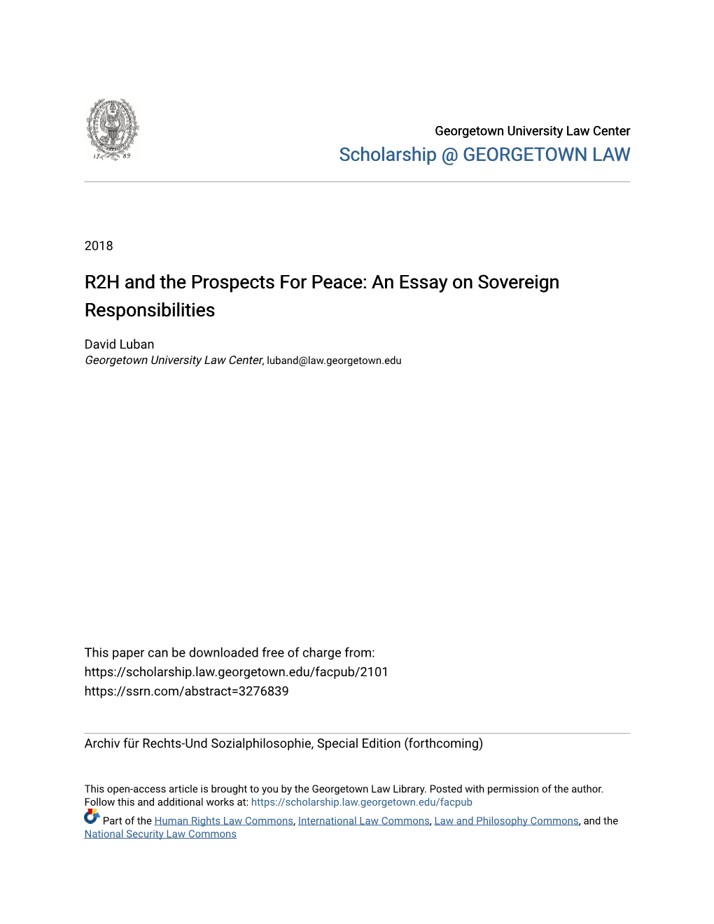 R2H and the Prospects for Peace: an Essay on Sovereign Responsibilities