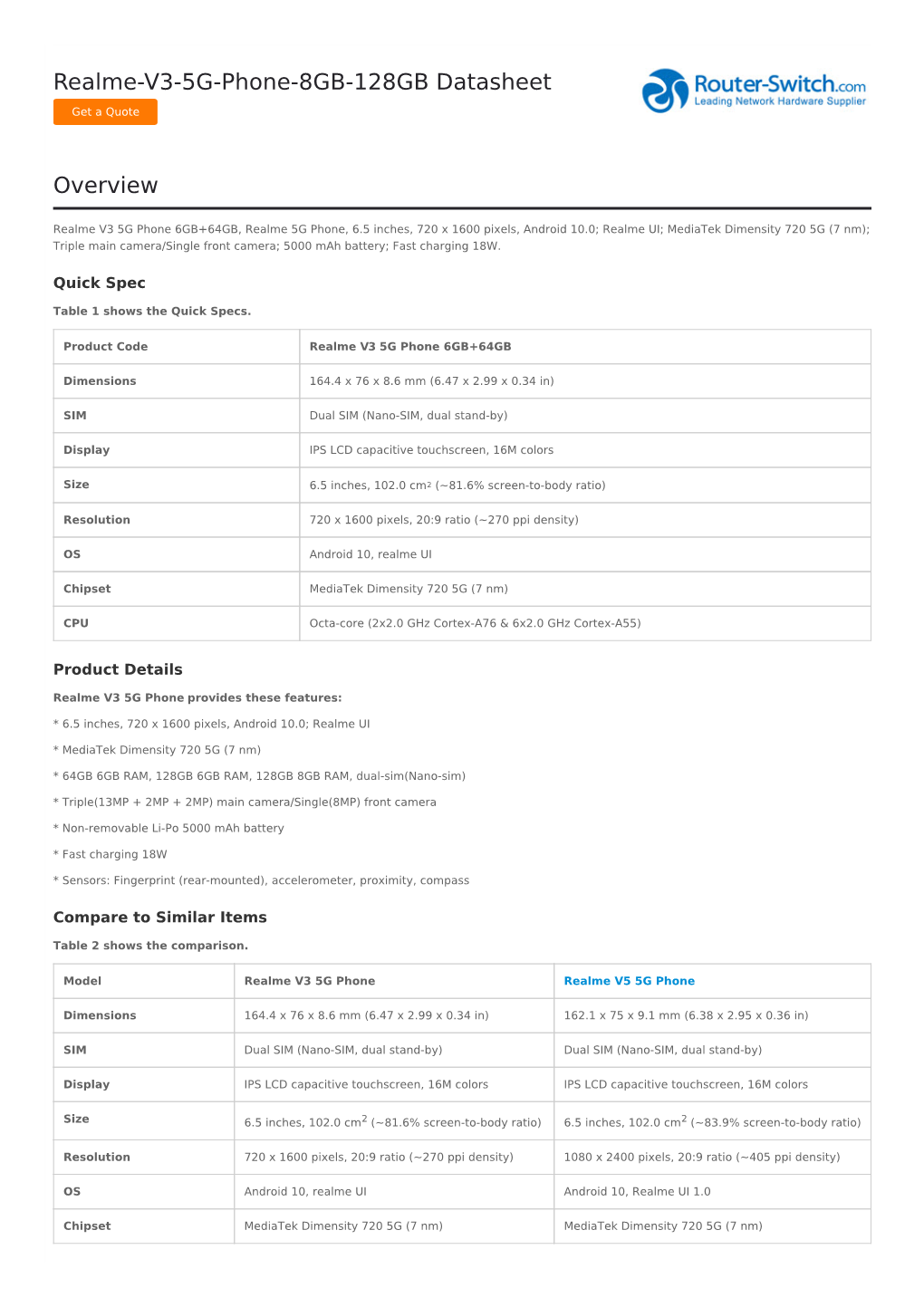 Realme-V3-5G-Phone-8GB-128GB Datasheet