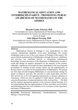 Promoting Public Awareness of Mathematics in the Azores