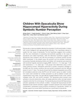 Children with Dyscalculia Show Hippocampal Hyperactivity During Symbolic Number Perception