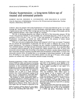 Ocular Hypertension-A Long-Term Follow-Up of Treated and Untreated Patients