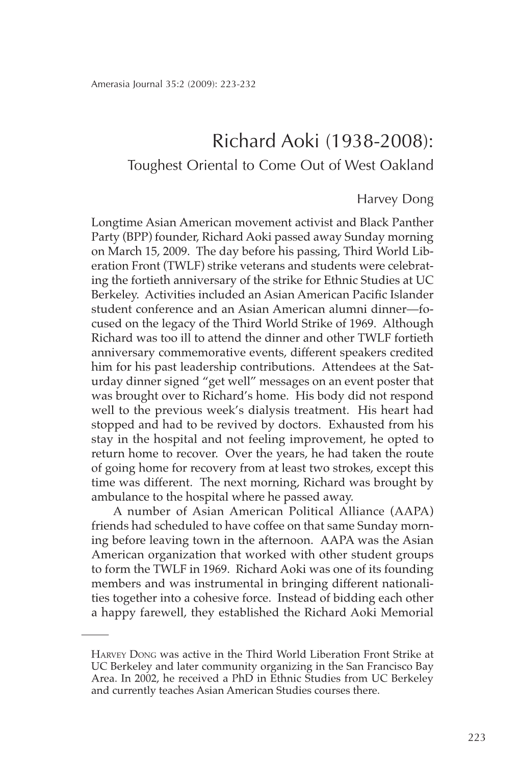 Richard Aoki (1938-2008): Toughest Oriental to Come out of West Oakland