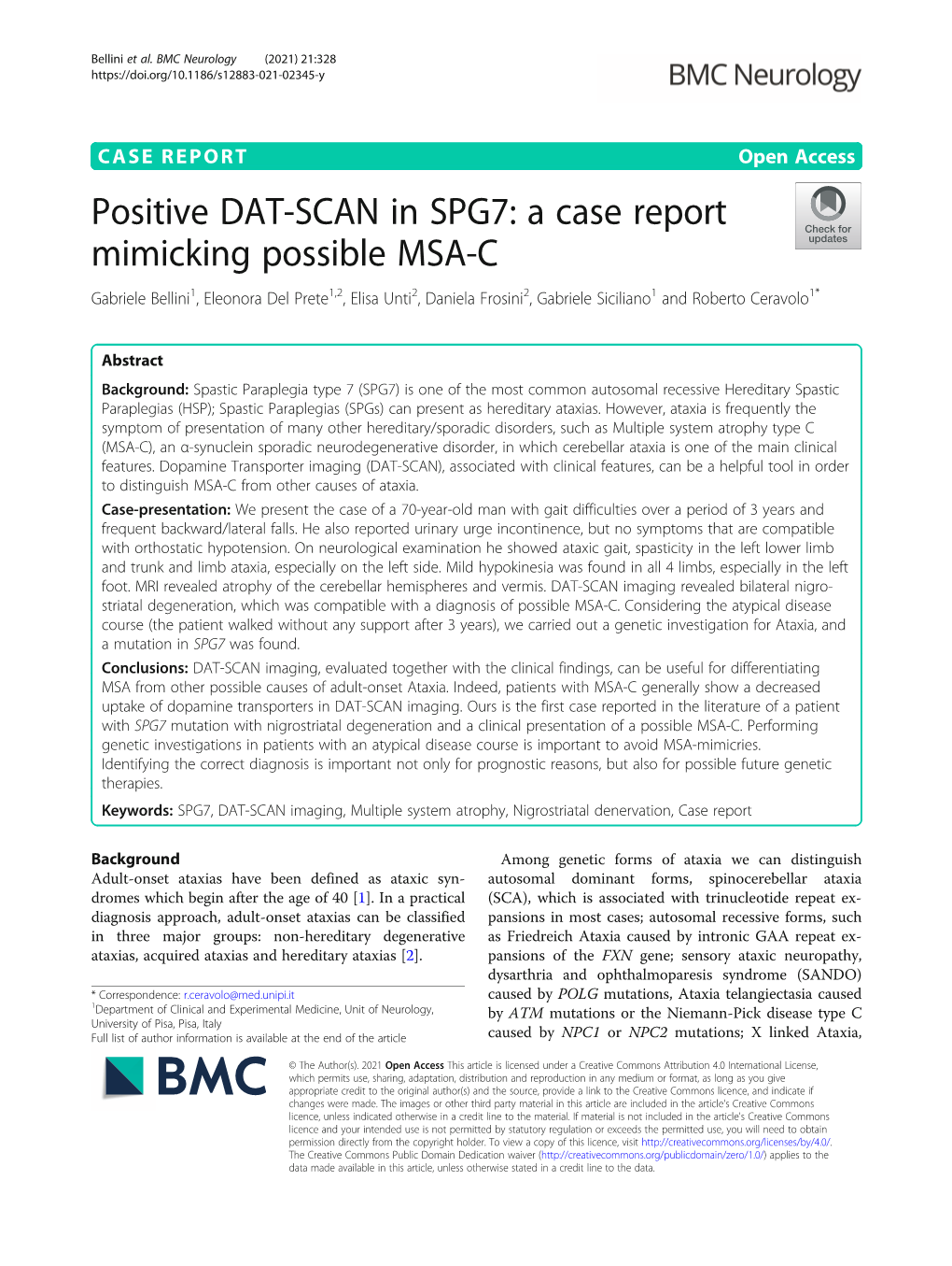 Positive DAT-SCAN in SPG7: a Case Report Mimicking Possible MSA-C
