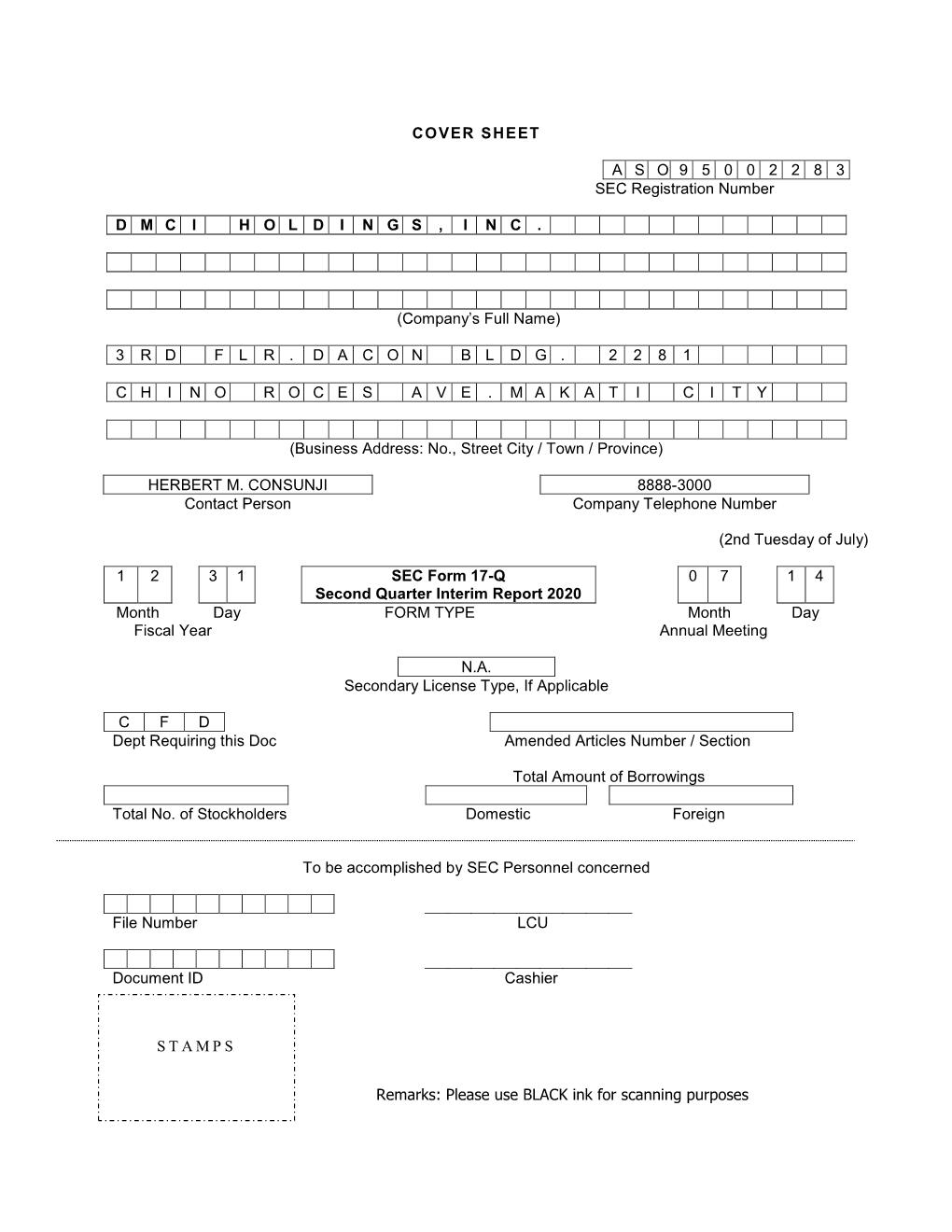 DMCI HOLDINGS, INC. and SUBSIDIARIES UNAUDITED CONSOLIDATED STATEMENTS of FINANCIAL POSITION (Amounts in Thousands)