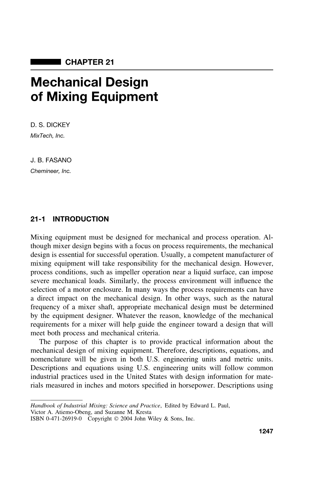 Mechanical Design of Mixing Equipment